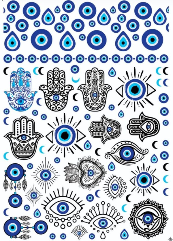 MANO DE FATIMA Y OJO NEG.CEL.AZUL (CERAMICA) - C-08